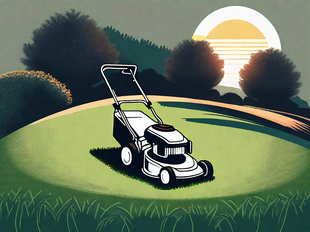 A lawn mower on a well-manicured lawn