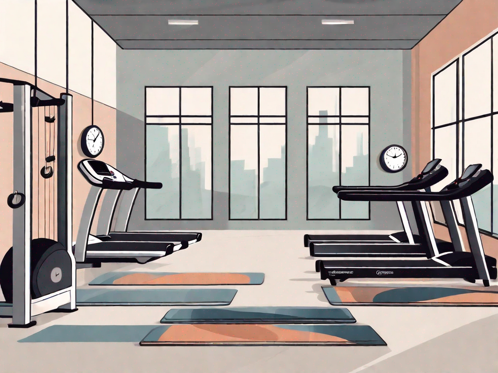 An open gym with various workout equipment like treadmills