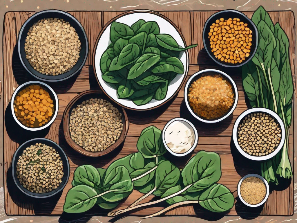 A variety of plant-based foods like spinach