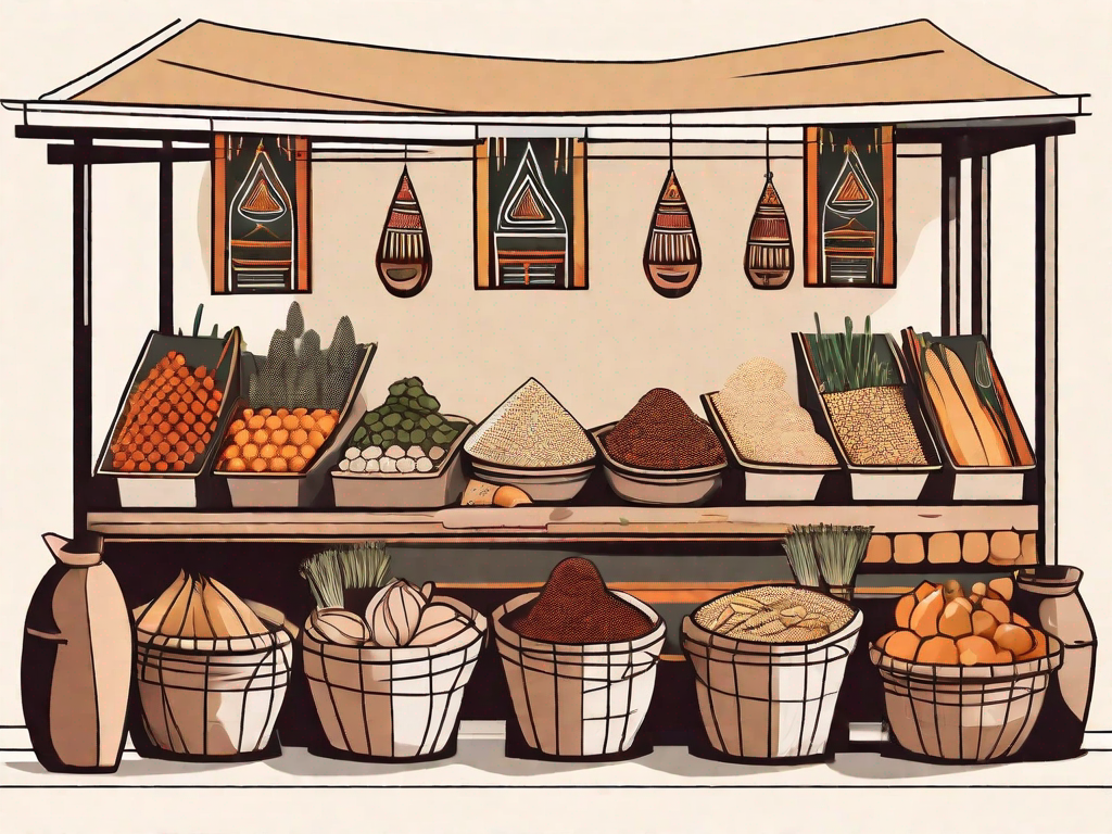 A traditional egyptian marketplace with various food items like fruits