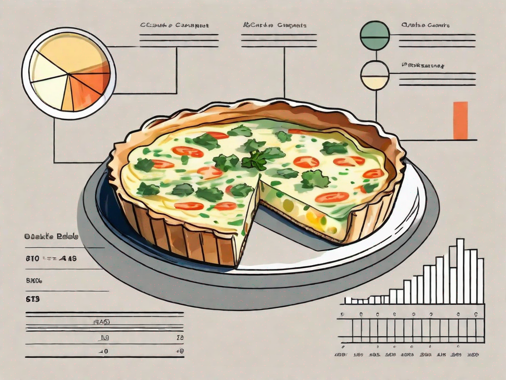 A deliciously baked quiche with a side of a visible nutritional chart