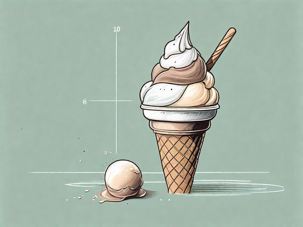 A single scoop of ice cream in a cone with a calorie count above it